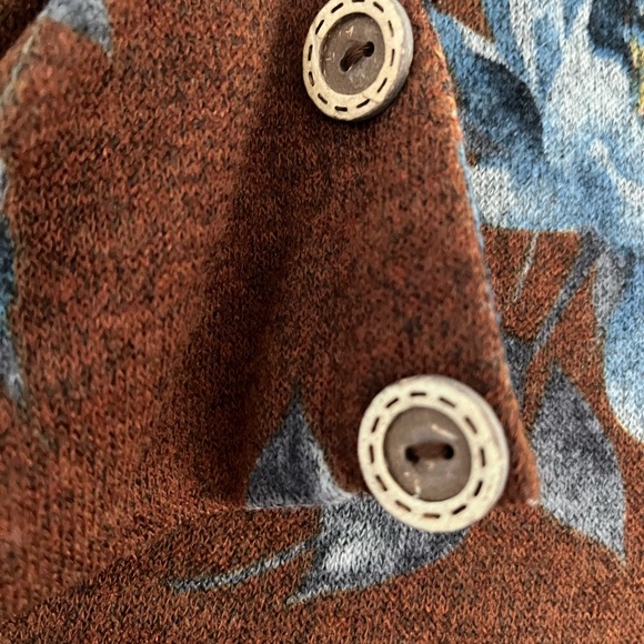 NEW Andree by Unit Brown Sweater Dress Blue Floral Cowl Neck Buttons Size L - Picture 9 of 15